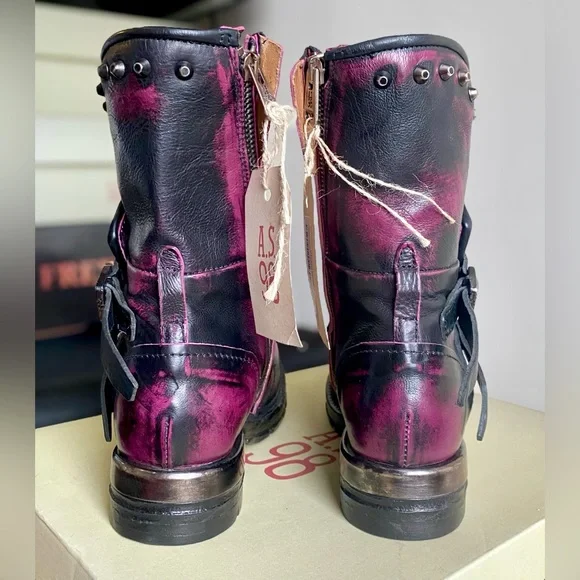 A.S.98 ASHER Fushcia Rub Off Riveted Italian Leather Boots •Size 7 / New in Box - Picture 4 of 9